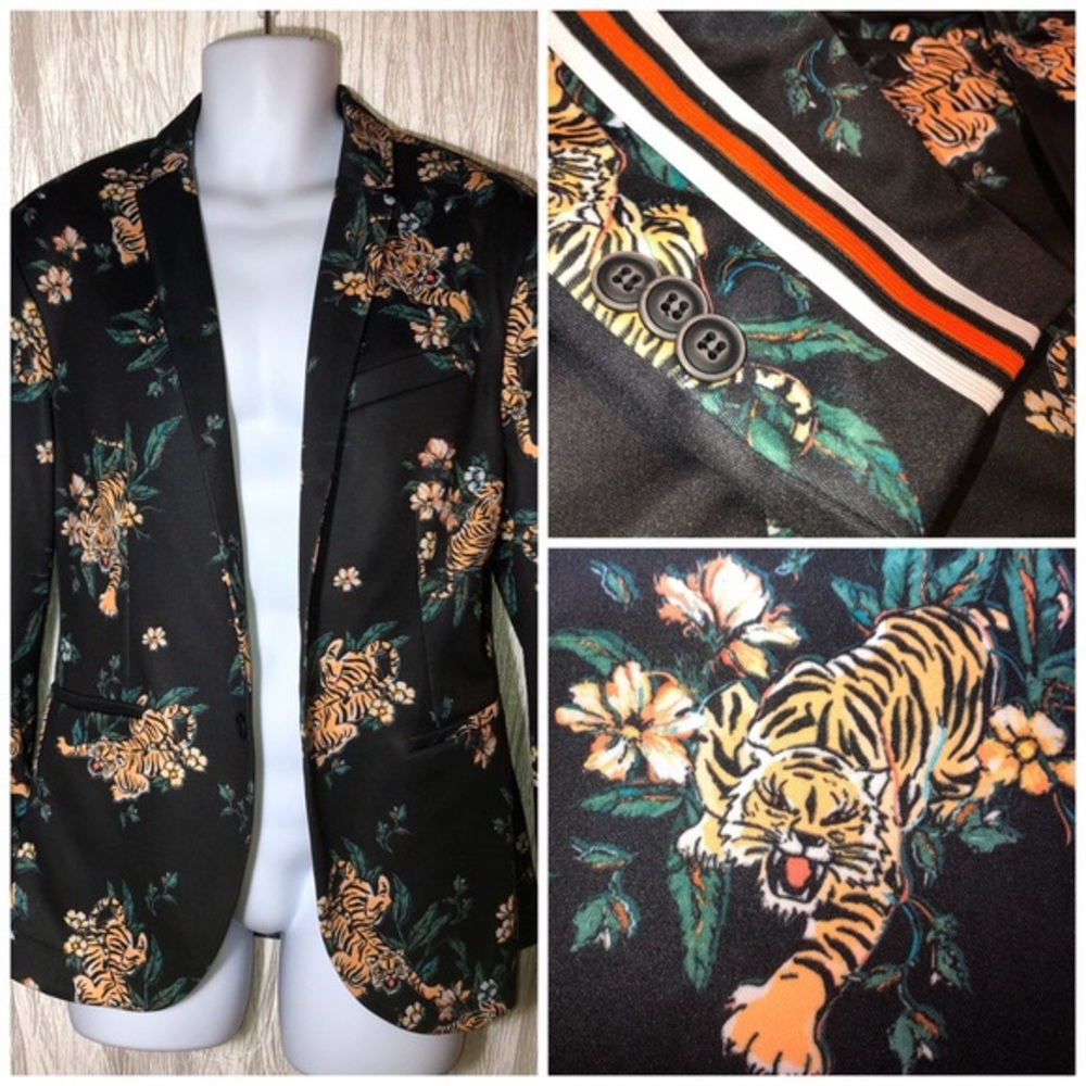 ZARA Mens Striped Tiger Black Blazer Jacket Coat